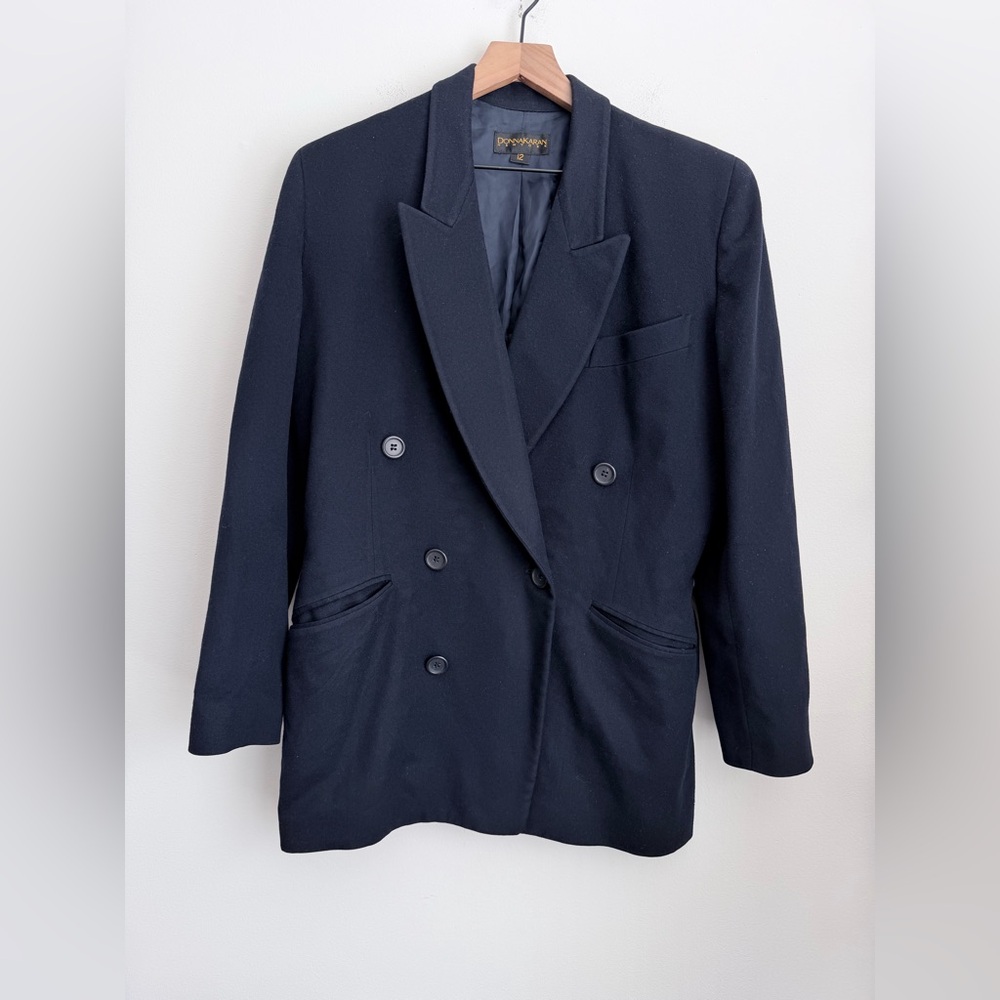 Donna Karan navy blue Wool Cashmere blend coat vintage lightweight double breast